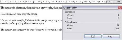 liczba znaków OpenOffice