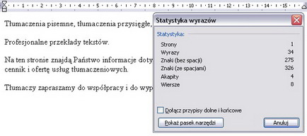 liczba znaków Word